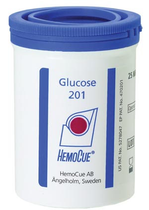 Microcuvette HemoCue® Glucose 201 Diabetes Management Blood Glucose For HemoCue® Glucose 201 Blood Glucose Analyzer 100 Tests 5 µL Sample Size (Perishable product; must be refrigerated; non-returnable), (Expiry date by Hemocue, Inc.  ID 110706
